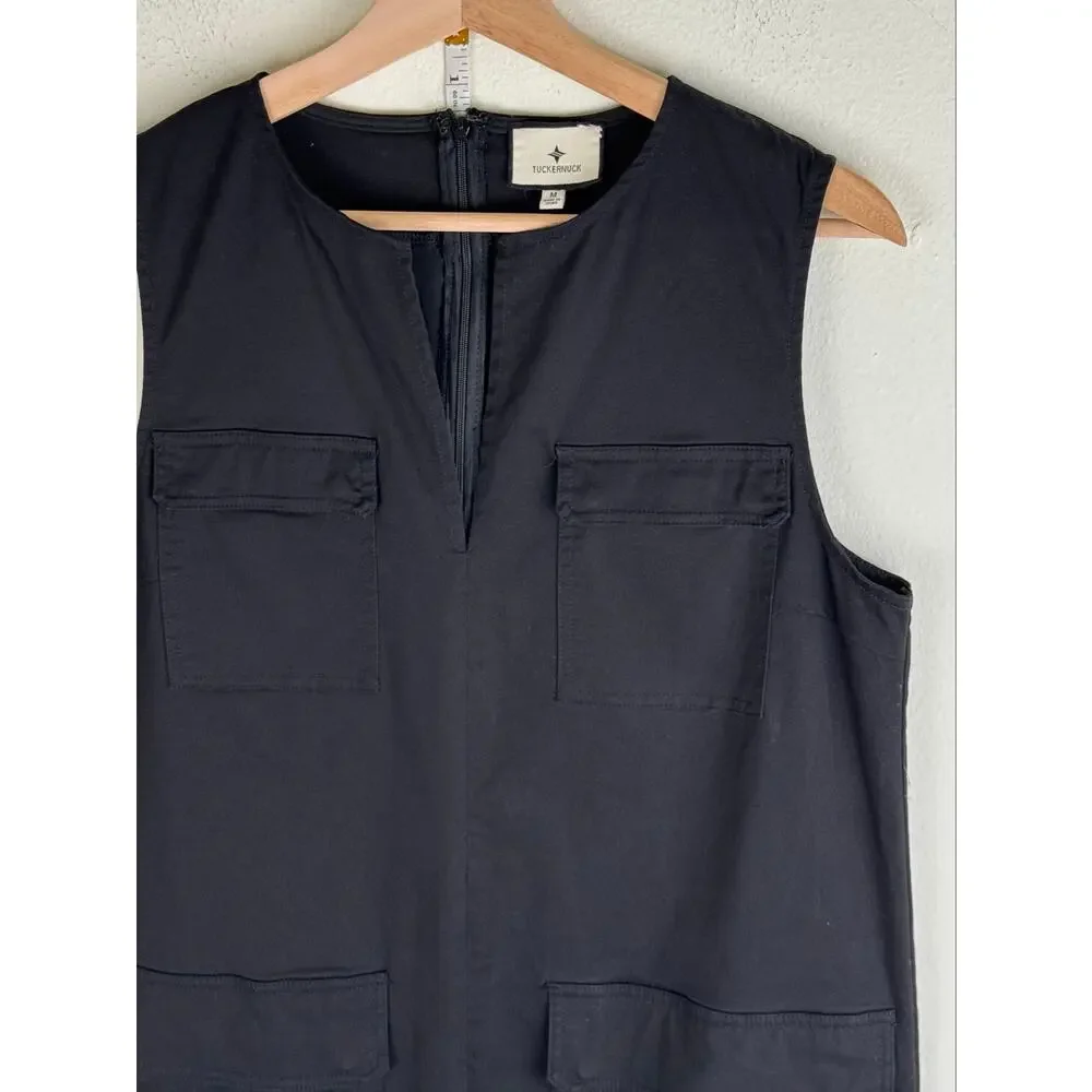 Tuckernuck Sydney Cotton Stretch Pocket Shift Mini Dress Black Medium